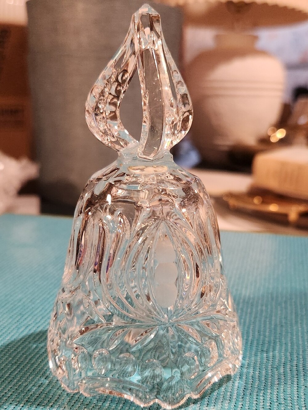 Clear Etched Glass Bell Floral 4.75" in